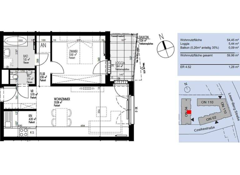 Wohnung zur Miete 821 € 2 Zimmer 54,5 m² 3. Geschoss Czeikestraße 4 Wien 1100