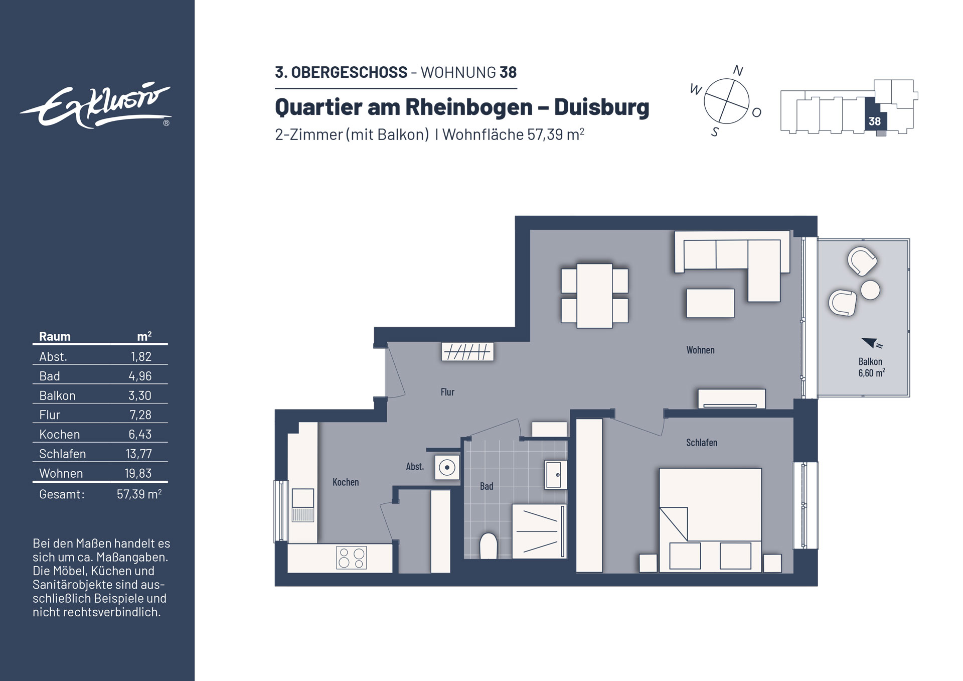 Wohnung zum Kauf provisionsfrei 245.000 € 2 Zimmer 57,4 m²<br/>Wohnfläche 3.<br/>Geschoss Buchholz Duisburg 47249