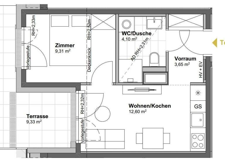 Wohnung zum Kauf - Erstbezug 264.300 € 2 Zimmer 29,7 m² 7. Geschoss Wien 1100