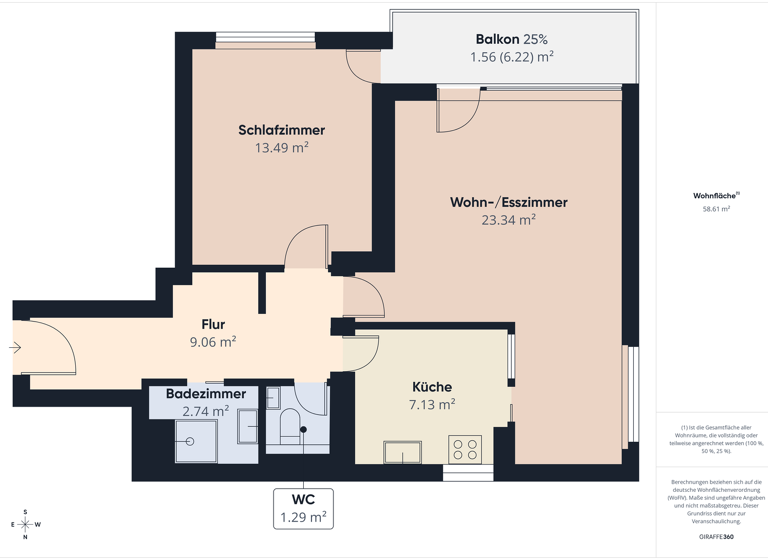 Wohnung zum Kauf 178.000 € 2 Zimmer 58,6 m² 7. Geschoss frei ab 01.03.2026 Traunreut 83301