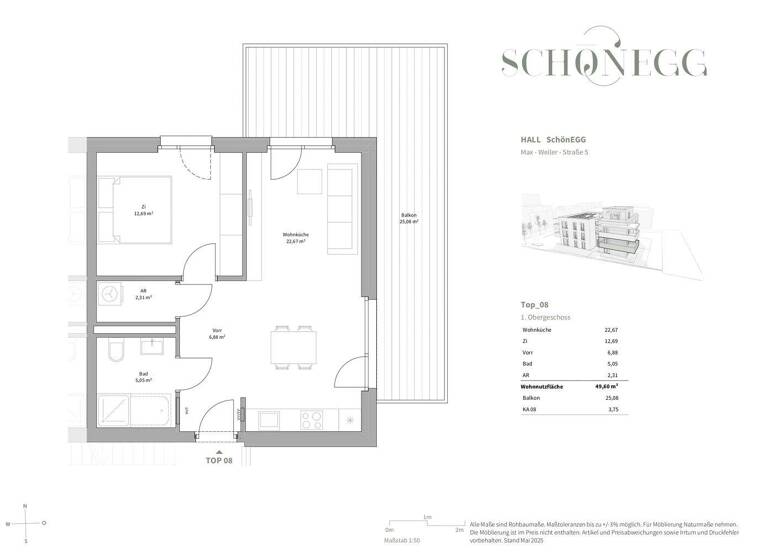 Wohnung zum Kauf - Erstbezug 413.800 € 2 Zimmer 49,6 m² 1. Geschoss Hall in Tirol 6060
