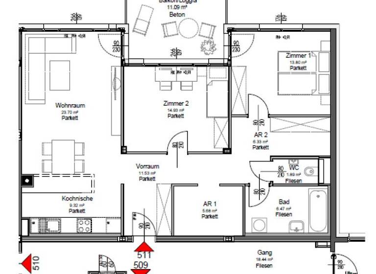 Wohnung zur Miete 1.317 € 3 Zimmer 99,2 m² 1. Geschoss Wien 1210