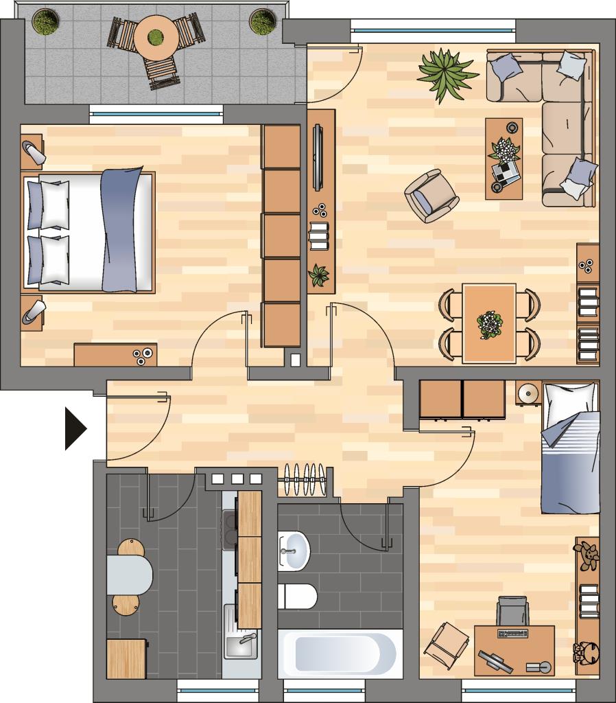 Wohnung zur Miete 459 € 3 Zimmer 65,7 m²<br/>Wohnfläche EG<br/>Geschoss Ölhafendamm 16 Heppens Wilhelmshaven 26384