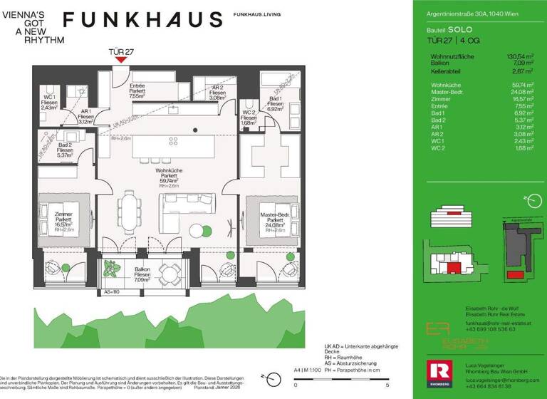 Wohnung zum Kauf - Erstbezug 1.870.000 € 2 Zimmer 130,5 m² frei ab 01.12.2027 Argentinierstraße 30 Wien 1040
