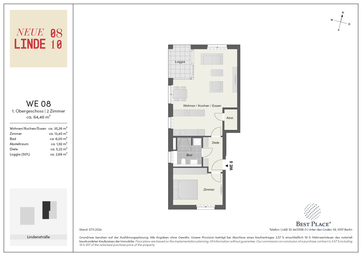 Wohnung zum Kauf 379.000 € 2 Zimmer 64,5 m²<br/>Wohnfläche 1.<br/>Geschoss Lindenstraße 10 Glienicke Nordbahn 16548