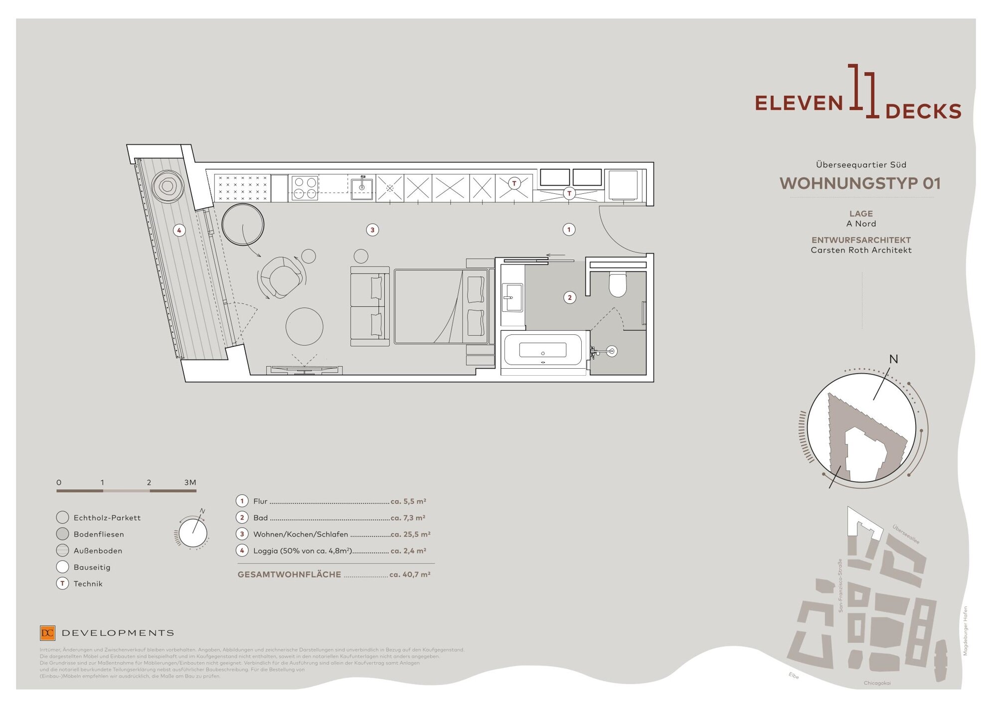 Studio zur Miete 1.290 € 1 Zimmer 40,8 m²<br/>Wohnfläche HafenCity HafenCity, Hamburg 20457