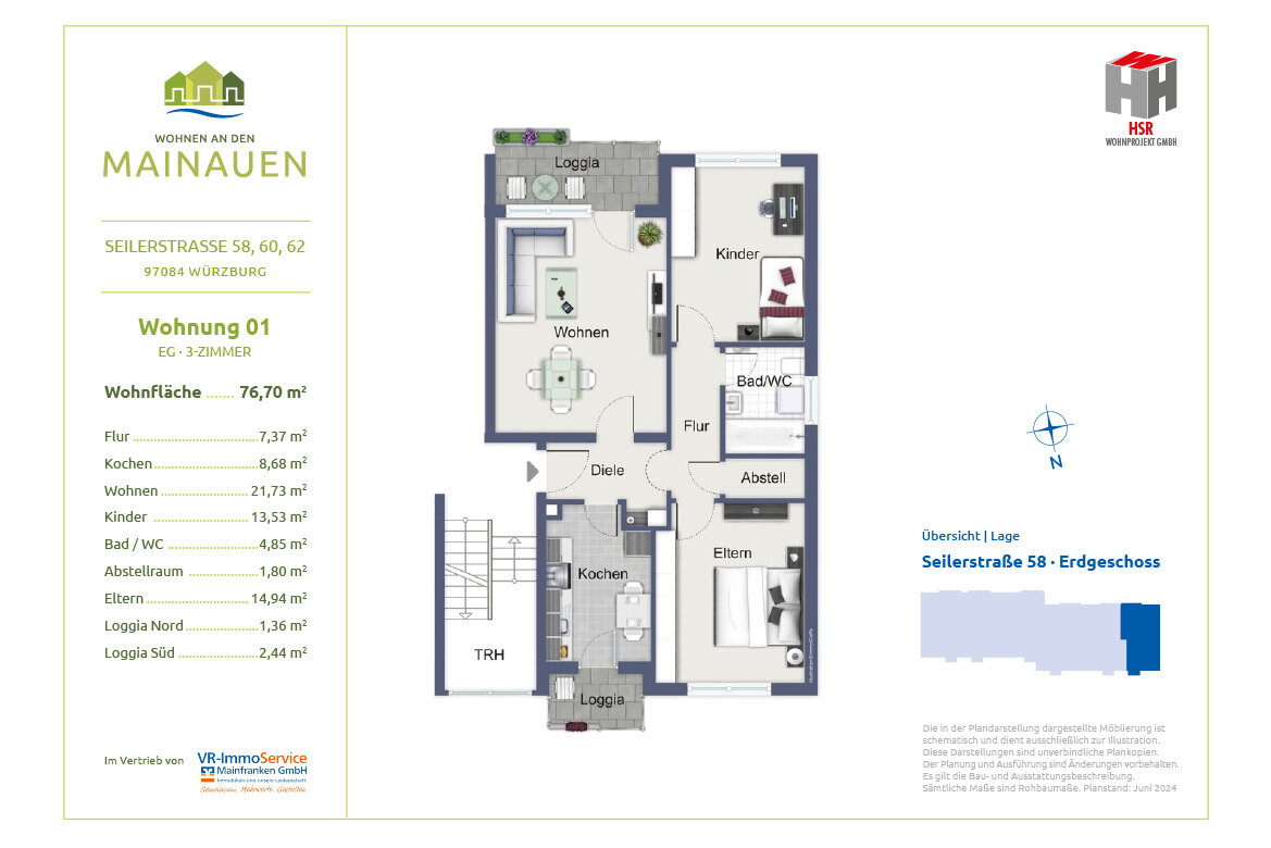 Wohnung zum Kauf 285.000 € 3 Zimmer 76,7 m²<br/>Wohnfläche Heidingsfeld Würzburg 97084