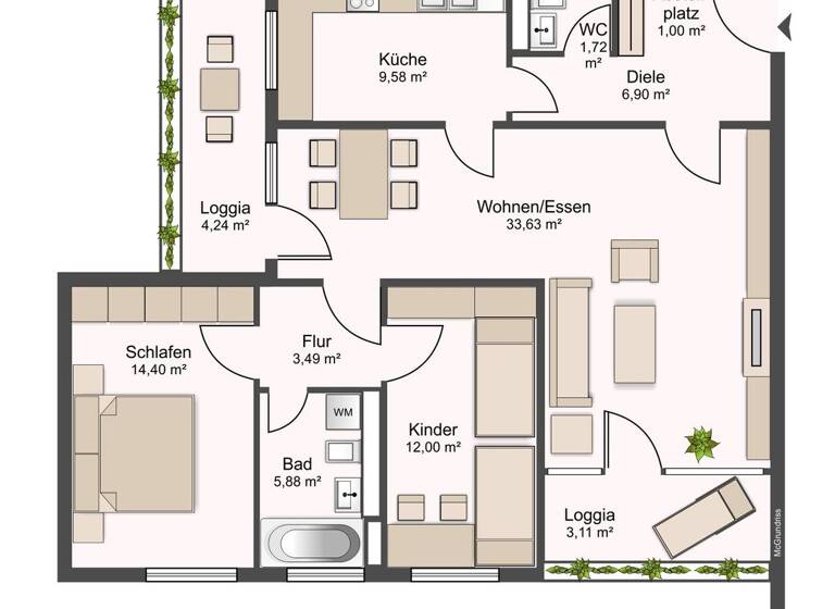 Wohnung zum Kauf 520.000 € 3 Zimmer 96 m² Junkersdorf Köln 50858