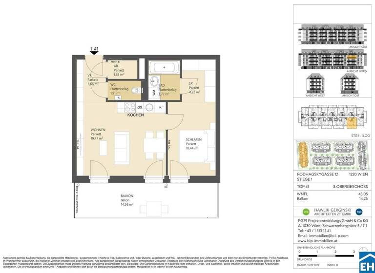 Wohnung zum Kauf 277.500 € 2 Zimmer 45,1 m² 3. Geschoss frei ab 01.11.2029 Podhagskygasse 12 Wien 1220