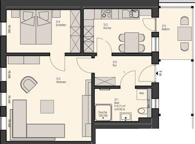 Wohnung zur Miete 850 € 2 Zimmer 61 m² 2. Geschoss frei ab 01.06.2025 Zentrum Rudolstadt 07407