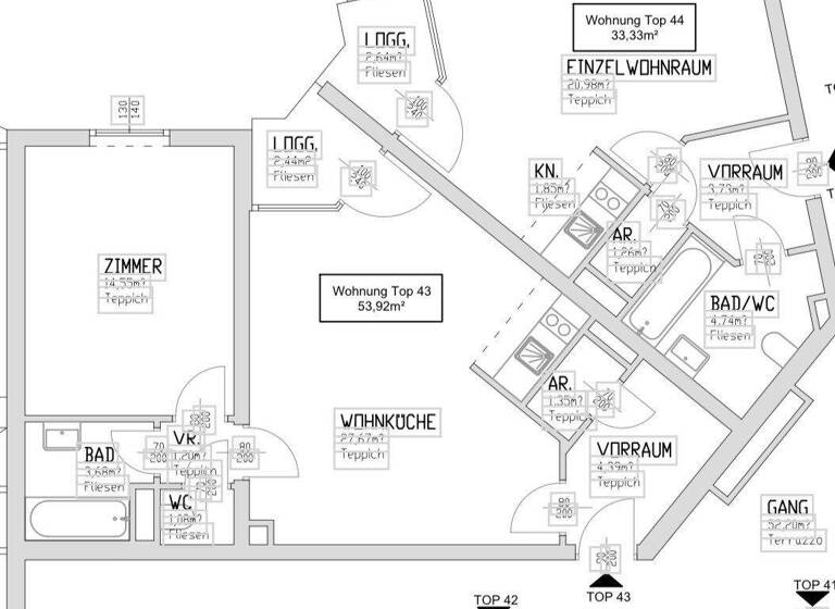 Wohnung zur Miete 1.280 € 2 Zimmer 53,9 m² Wien 1050