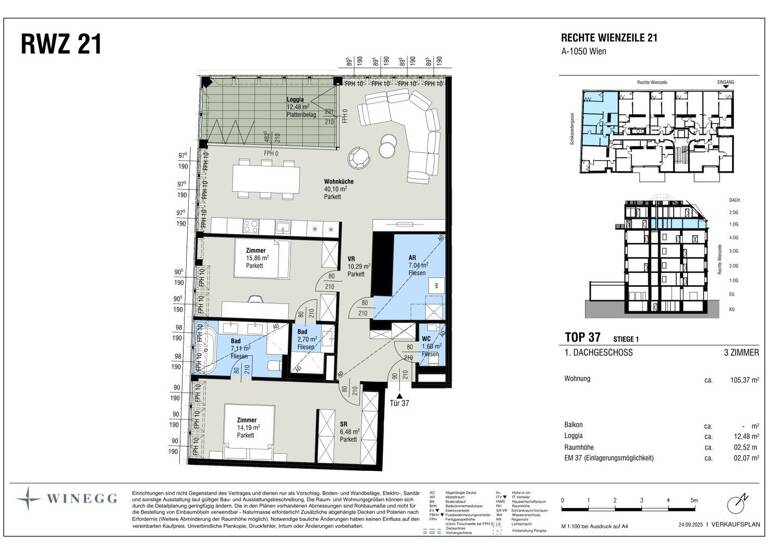Wohnung zum Kauf - Erstbezug 1.890.000 € 3 Zimmer 105,4 m² 4. Geschoss Rechte Wienzeile 21 Wien 1040