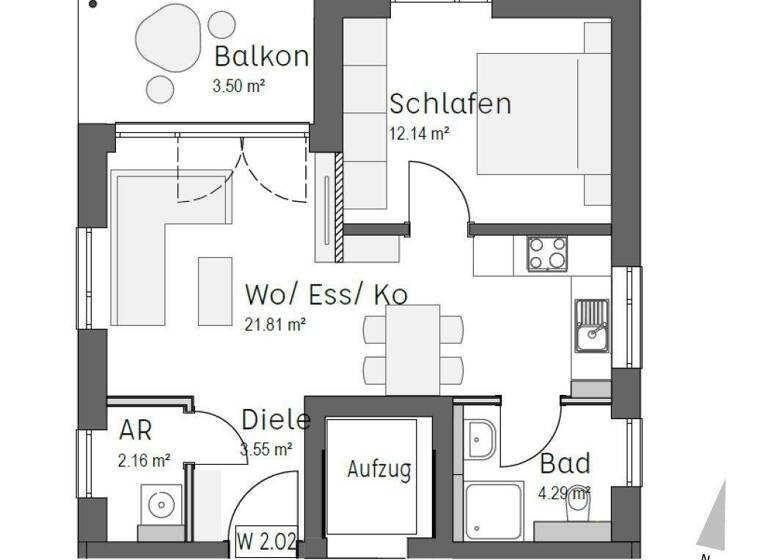 Wohnung zur Miete 679 € 2 Zimmer 47 m² 2. Geschoss Berg Ehingen an der Donau 89584