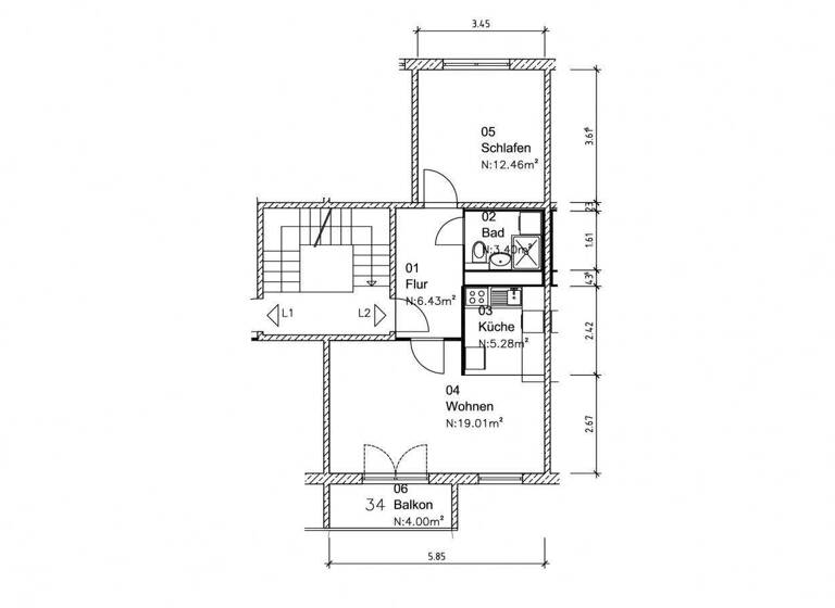 Wohnung zur Miete 270 € 2 Zimmer 46,6 m² 4. Geschoss frei ab 01.06.2026 Mechthildstraße 34 Neustädter Feld Magdeburg 39128