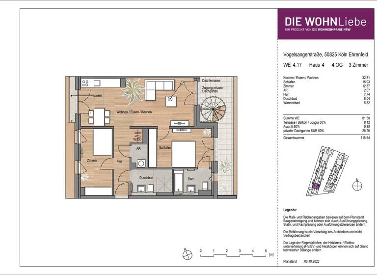 Penthouse zum Kauf - Erstbezug provisionsfrei 1.032.900 € 3 Zimmer 115,8 m² 4. Geschoss Vogelsanger Straße 271 Ehrenfeld Köln 50825