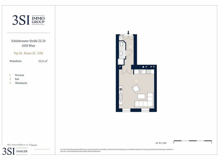 Studio zum Kauf 280.000 € 1 Zimmer 32,5 m² 3. Geschoss Schönbrunner Straße 22-24 Wien 1050