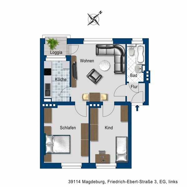 Wohnung zur Miete 389 € 3 Zimmer 60,3 m²<br/>Wohnfläche 29.11.2024<br/>Verfügbarkeit Friedrich-Ebert-Str. 3 Siedlung Cracau Magdeburg 39114