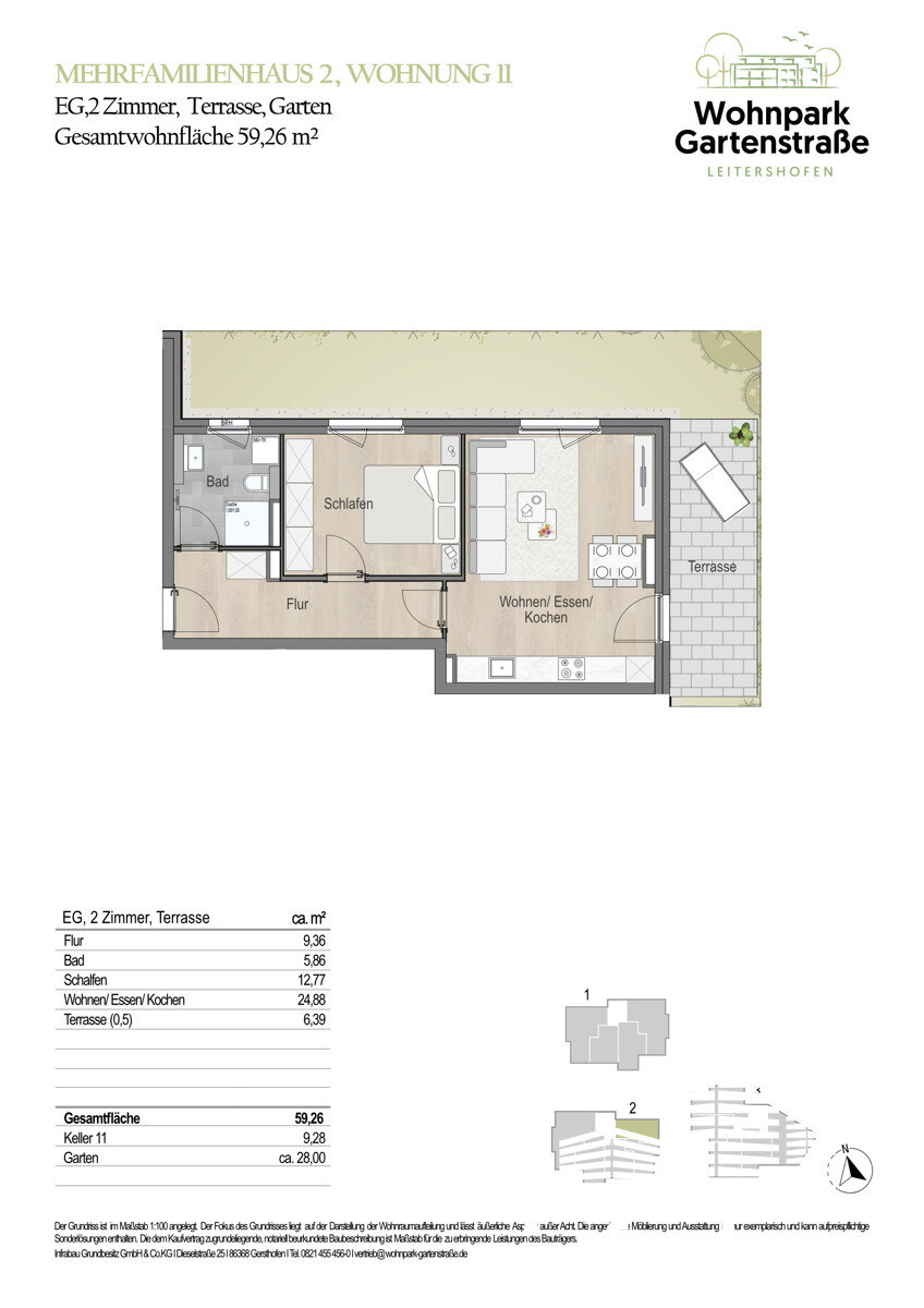 Wohnung zum Kauf 394.900 € 2 Zimmer 59,3 m²<br/>Wohnfläche EG<br/>Geschoss Leitershofen Stadtbergen / Leitershofen 86391