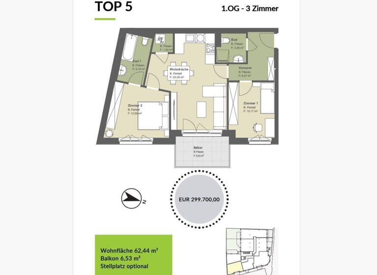 Wohnung zum Kauf provisionsfrei 299.700 € 3 Zimmer 62,4 m² Kritzendorf 3420