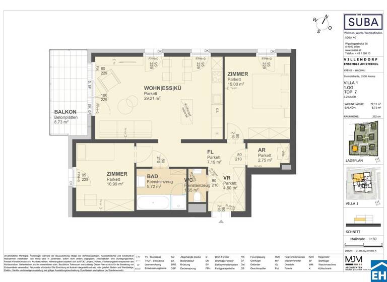 Wohnung zum Kauf - Erstbezug 384.000 € 3 Zimmer 77,1 m² 1. Geschoss Steindlstraße Krems an der Donau 3500