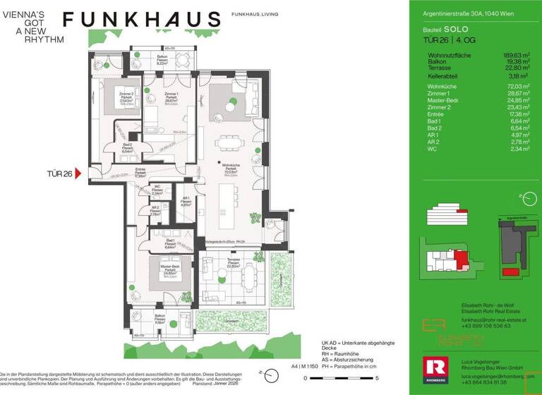 Terrassenwohnung zum Kauf - Erstbezug 2.800.000 € 4 Zimmer 189,6 m² 4. Geschoss Wien 1040