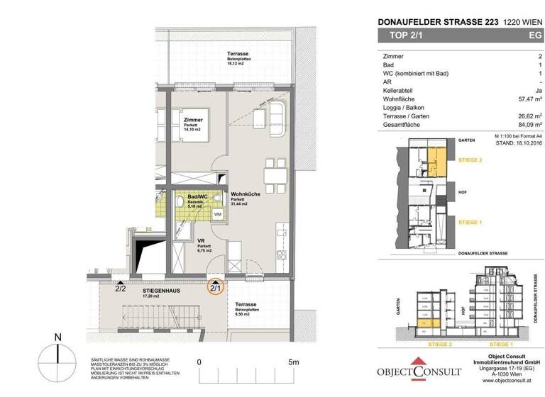 Wohnung zur Miete 783 € 2 Zimmer 57,5 m² EG frei ab 01.05.2026 Wien 1220
