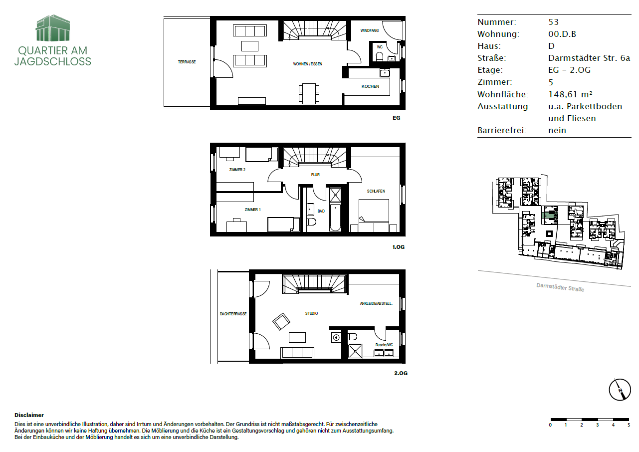 Reihenmittelhaus zur Miete 2.125 € 5 Zimmer 148,6 m²<br/>Wohnfläche 50 m²<br/>Grundstück ab sofort<br/>Verfügbarkeit Darmstädter Straße 6a Bickenbach 64404