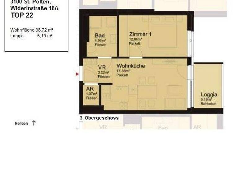 Wohnung zur Miete 485 € 2 Zimmer 38,7 m² 3. Geschoss Widerinstraße 18 St. Pölten 3100