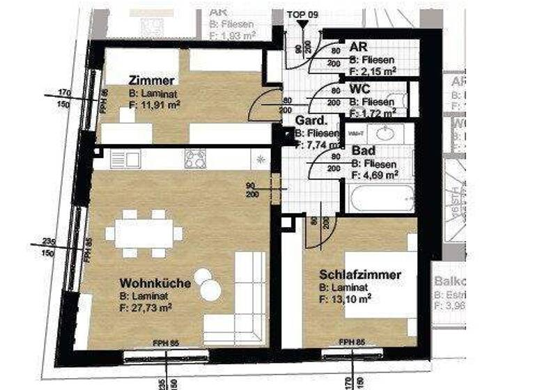 Wohnung zur Miete - Erstbezug 538 € 3 Zimmer 69 m² 1. Geschoss Neunkirchen 2620