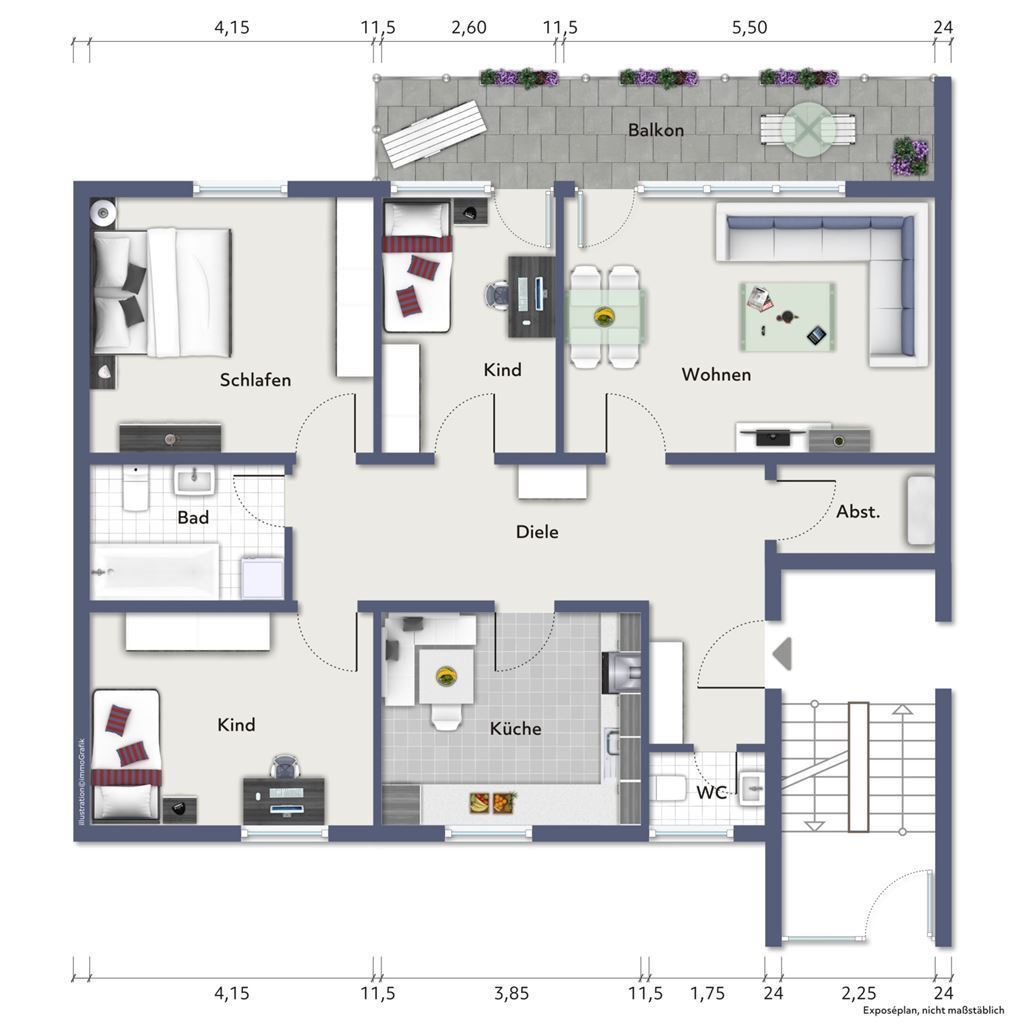 Wohnung zum Kauf 305.000 € 4 Zimmer 100,6 m²<br/>Wohnfläche 3.<br/>Geschoss Bühl Bühl , Baden 77815