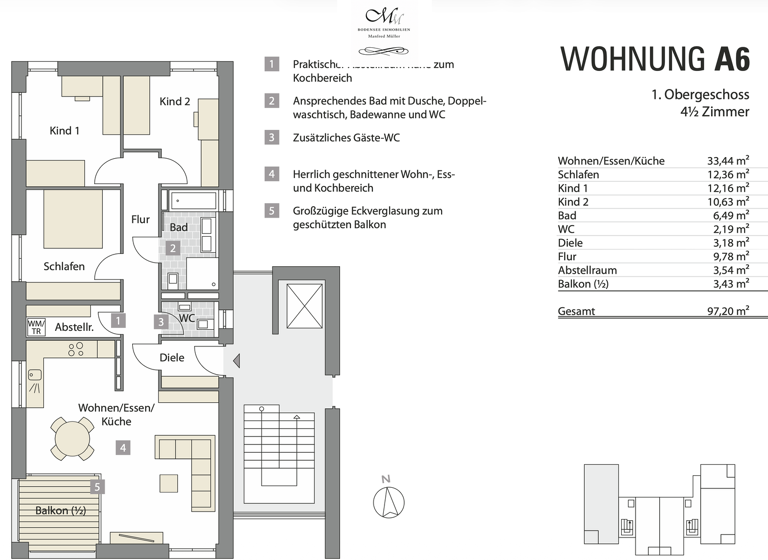 Wohnung zum Kauf - Erstbezug 624.000 € 4,5 Zimmer 97,2 m² 2. Geschoss Weingarten 88250