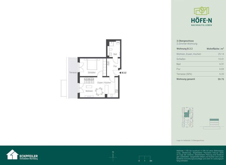 Wohnung zur Miete - Erstbezug 1.001 € 2 Zimmer 59,8 m² 3. Geschoss frei ab 01.03.2026 Leyh Nürnberg 90431