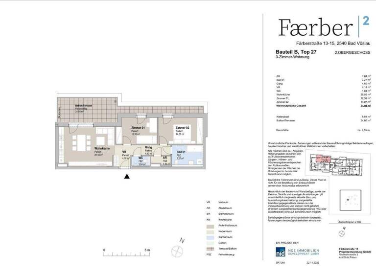 Wohnung zum Kauf - Erstbezug provisionsfrei 429.000 € 3 Zimmer 71,9 m² 2. Geschoss Färberstraße 13-15 Bad Vöslau 2540