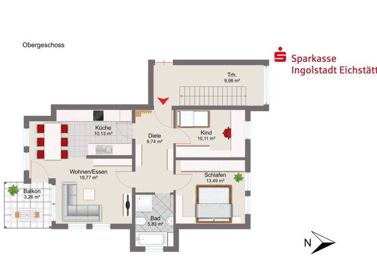 Wohnung zum Kauf 349.000 € 3 Zimmer 72,3 m² 1. Geschoss frei ab sofort Ingolstadt 85055