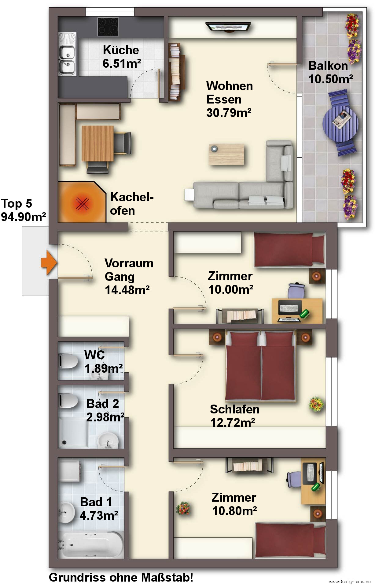 Wohnung zum Kauf 398.000 € 4 Zimmer 94,9 m²<br/>Wohnfläche 2.<br/>Geschoss Rappenwaldstraße 1 Top 5 Feldkirch 6800