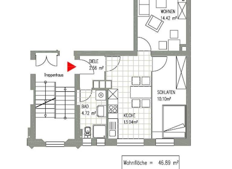 Wohnung zur Miete 659 € 2 Zimmer 46,9 m² 1. Geschoss Delitzscher Straße 142 Eutritzsch Leipzig-Eutritzsch 04129