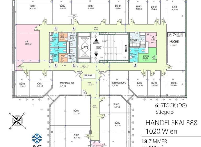 Büro zur Miete 10,80 € 18 Zimmer 647 m² Bürofläche Handelskai 388 Wien 1020