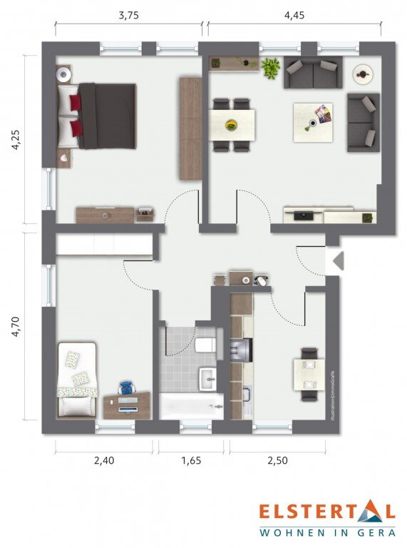 Wohnung zur Miete 455 € 3 Zimmer 65 m²<br/>Wohnfläche EG<br/>Geschoss Mendelssohnweg 5 Stadtmitte Nord Gera 07545