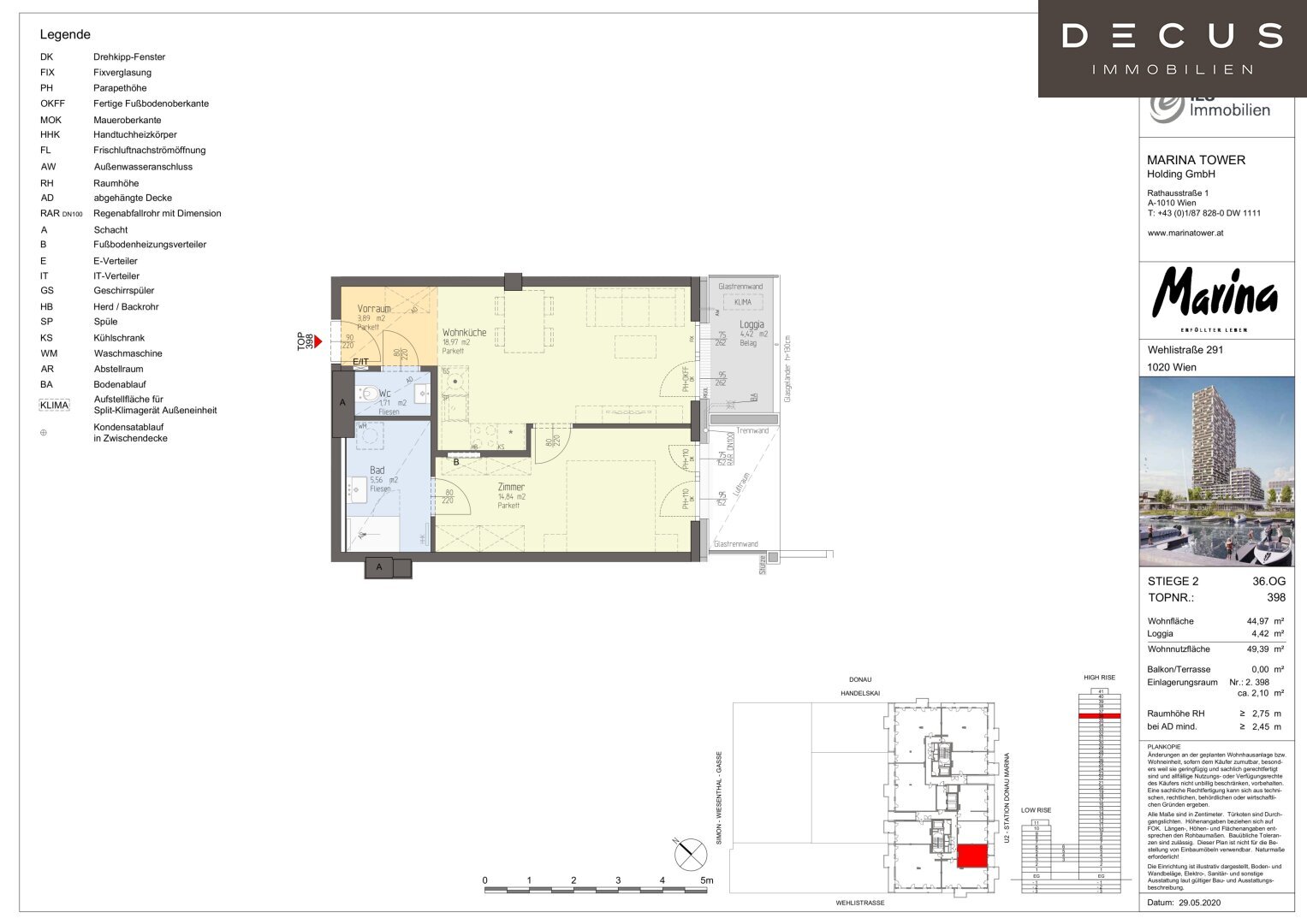 Wohnung zum Kauf 420.000 € 2 Zimmer 44,4 m²<br/>Wohnfläche 36.<br/>Geschoss Wien 1020