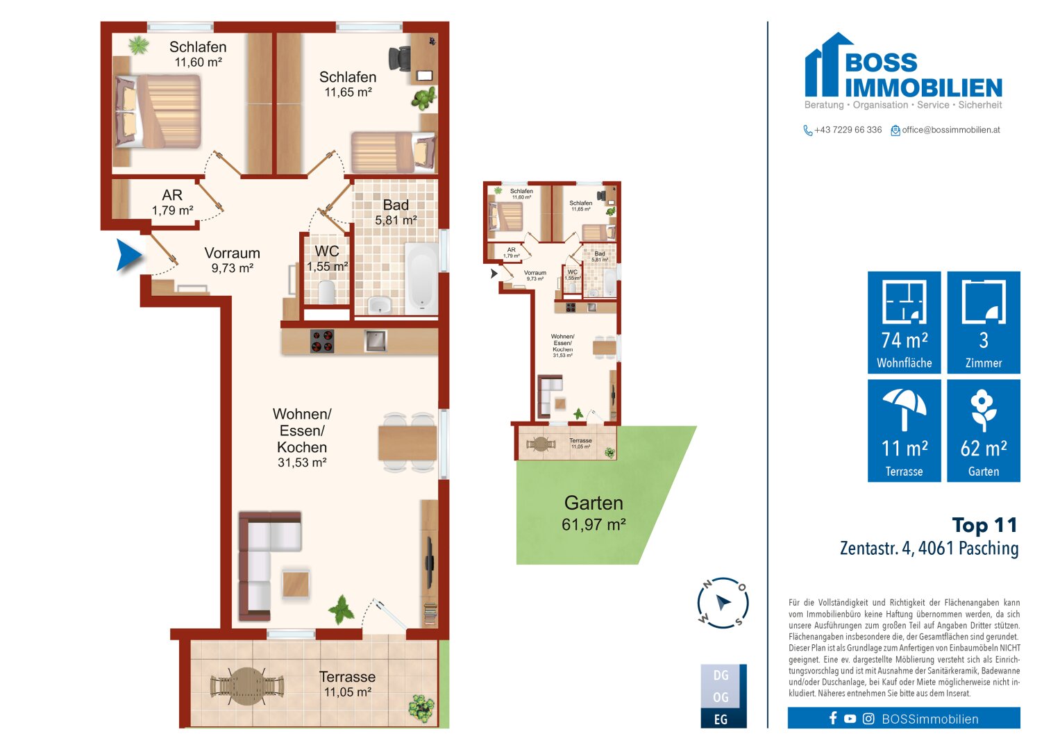 Wohnung zur Miete 810 € 3 Zimmer 73,7 m²<br/>Wohnfläche EG<br/>Geschoss Zentastraße 4 Pasching 4061