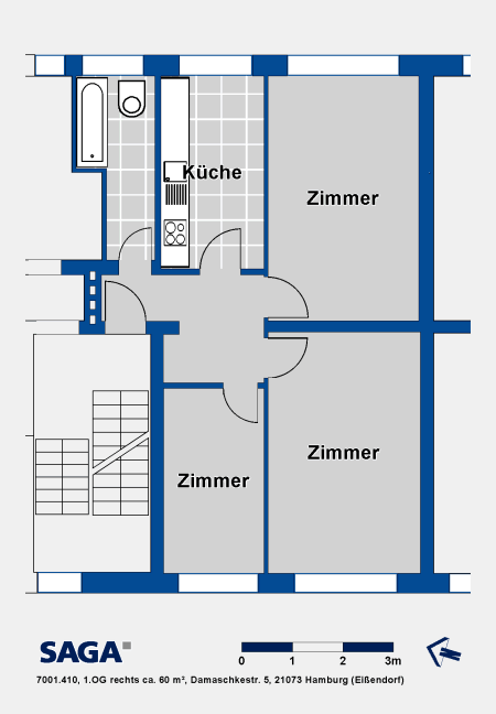 Wohnung zur Miete 569 € 2,5 Zimmer 62,4 m²<br/>Wohnfläche 1.<br/>Geschoss 16.01.2025<br/>Verfügbarkeit Damaschkestr. 5 Eißendorf Hamburg 21073