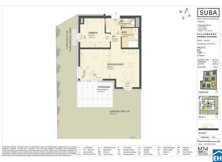 Wohnung zum Kauf - Erstbezug 335.000 € 2 Zimmer 50,1 m² EG Steindlstraße Krems an der Donau 3500