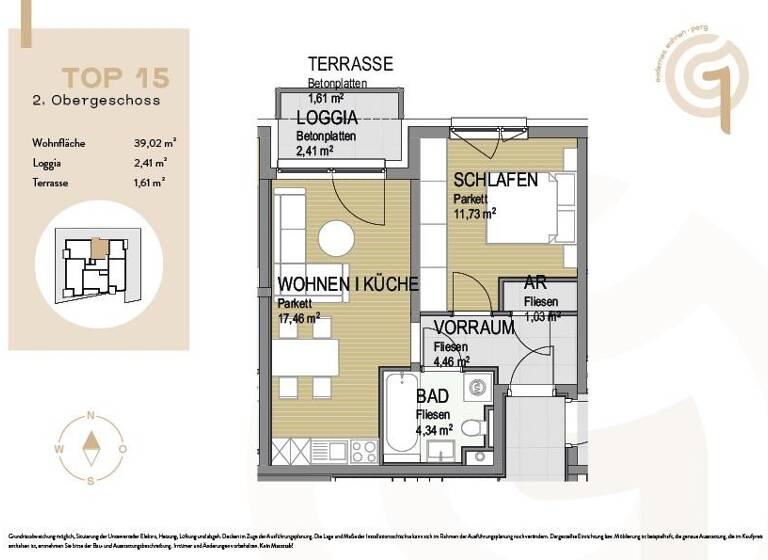 Wohnung zum Kauf - Erstbezug 184.000 € 2 Zimmer 39 m² 2. Geschoss Gartenstraße 1 Perg 4320