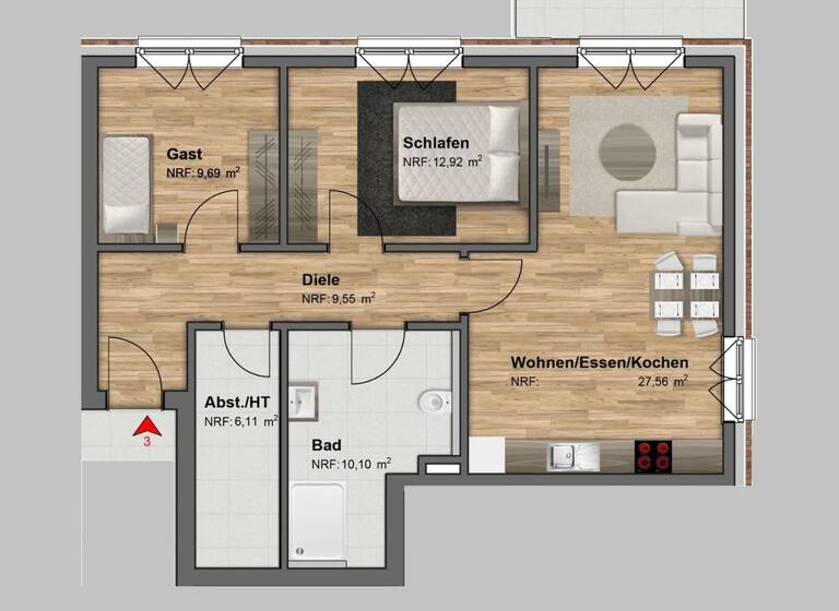 Wohnung zum Kauf 326.000 € 3 Zimmer 82 m² 1. Geschoss Groß Mackenstedt Stuhr 28816