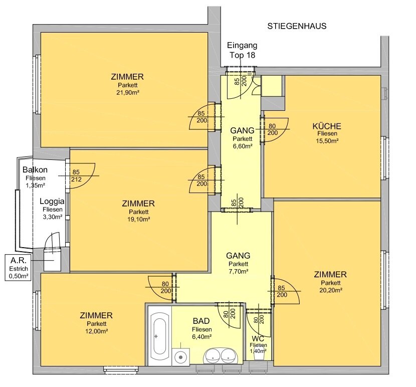 Wohnung zur Miete 1.438 € 4 Zimmer 114,1 m²<br/>Wohnfläche 2.<br/>Geschoss Wien 1190