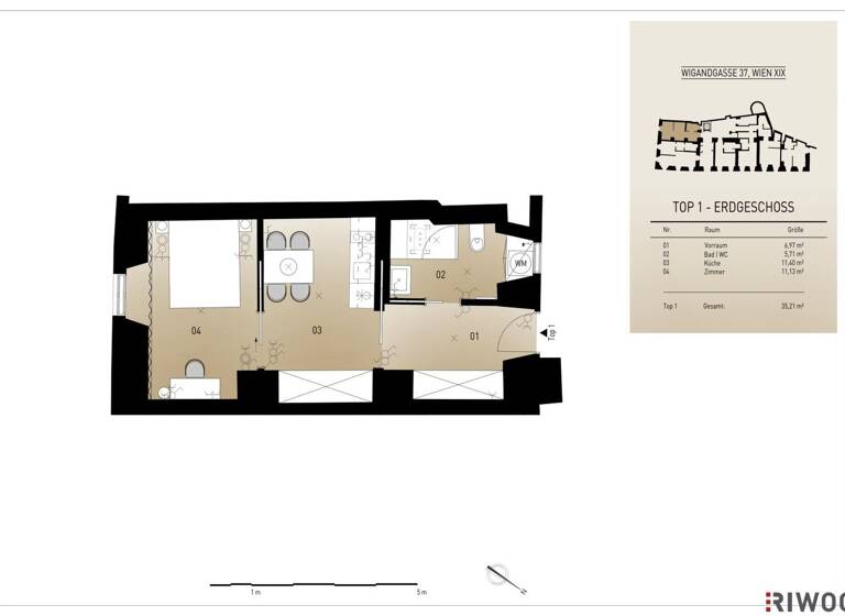 Wohnung zur Miete 1.111 € 35,2 m² Wien 1190