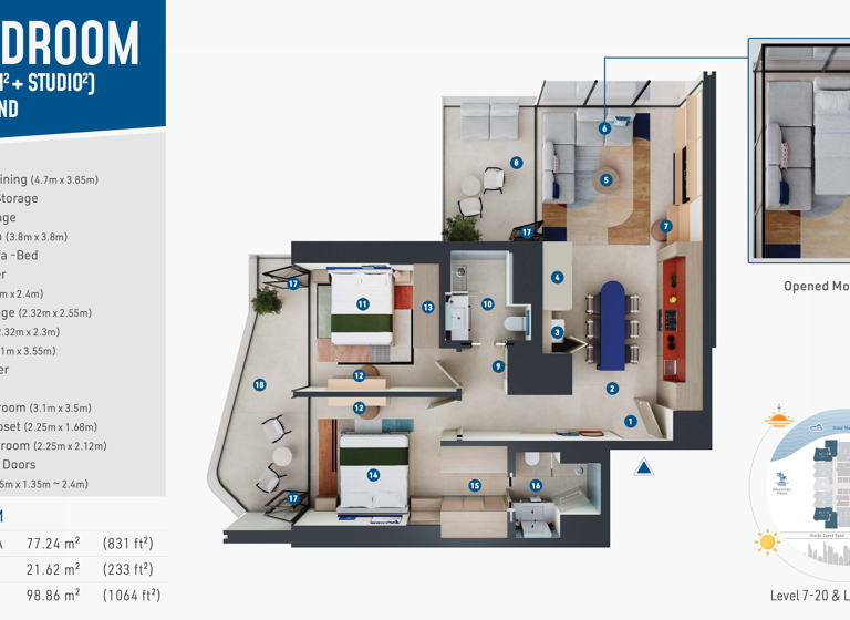 Wohnung zum Kauf provisionsfrei als Kapitalanlage geeignet 852.000 € 4 Zimmer 98,9 m² 312 Al Mustaqbal Street, Zabeel?2, Downtown?Dubai Dubai 00000