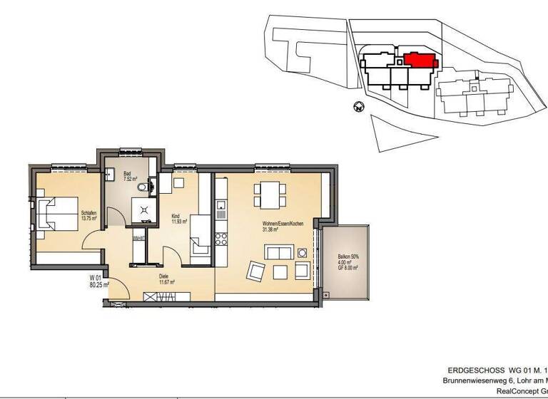 Wohnung zur Miete - Erstbezug 1.000 € 3 Zimmer 80 m² frei ab 01.05.2026 Lohr Lohr am Main 97816