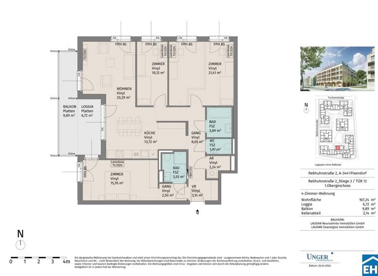 Wohnung zur Miete - Erstbezug 1.061 € 4 Zimmer 107,2 m² 1. Geschoss Rebhuhnstraße Pixendorf 3451