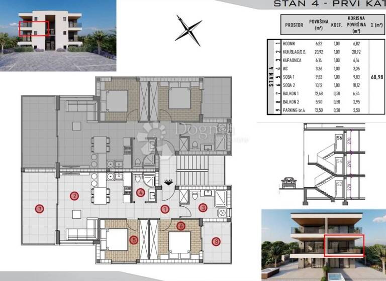 Wohnung zum Kauf 275.920 € 3 Zimmer 68 m² 1. Geschoss Rogoznica